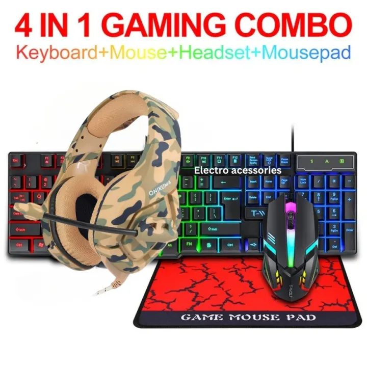 Best For Gaming - Gaming 4-in-1 Advanced Gaming Combo For Gamers Keyboard Mouse Headset Mousepad Set Mechanical Feel Game 104 Keys Keyboards 1200DPI Mice Headphone Combos for PC Gamer Electro Accessor