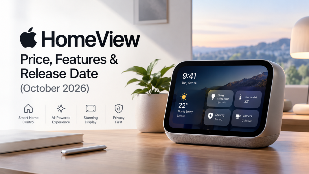Apple HomeView smart home display on a kitchen counter